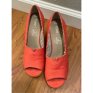 Toms Womens Michelle Cork Wedge Open Toe Red Sandals
